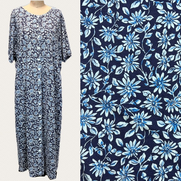 VINTAGE 90s country calico daisy floral long maxi dress button‎ front plus size - Picture 1 of 12